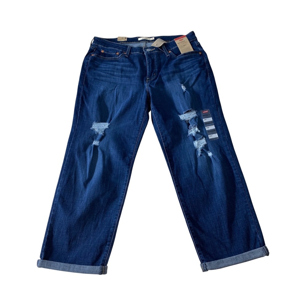Levi's Boyfriend Womens Jeans Size 16W Distressed‎ Dark Wash Denim Casual